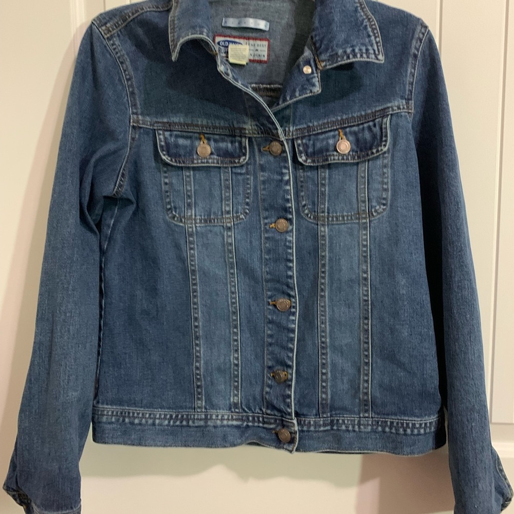 Old Navy Women Classic Blue jean jacket denim snap stretch Small Boho western